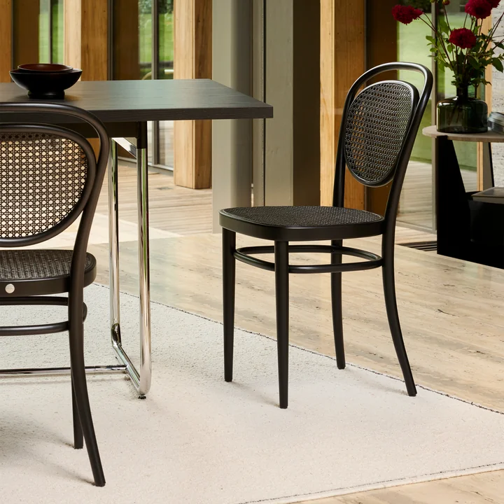 Thonet - 215 R Chaise en bois courbé, cannage Dark Melange avec tissu de soutien synthétique / hêtre noir (TP 29)