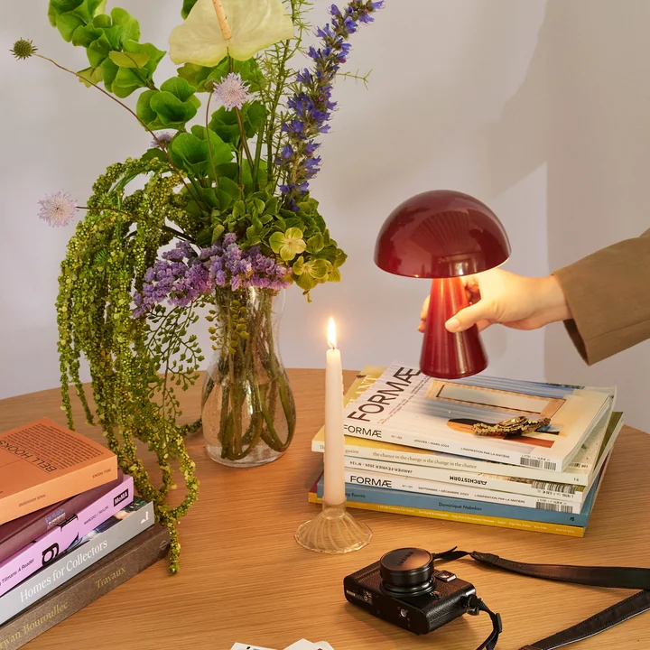 Hübsch Interior - Mush lampe de table à accu, mini, rouge