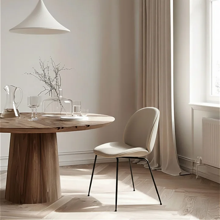Gubi - Beetle Dining Chair Rembourrage intégral (Conic Base), noir / Vidar (146) / Cuir Valencia (Exclusive Edtion)