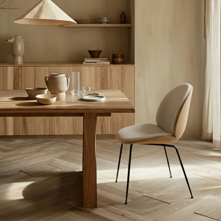 Gubi - Beetle Dining Chair Rembourrage intégral (Conic Base), noir / Vidar (146) / Cuir Valencia (Exclusive Edtion)