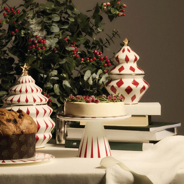 Alessi - Delight Présentoir à gâteaux, blanc / rouge / or