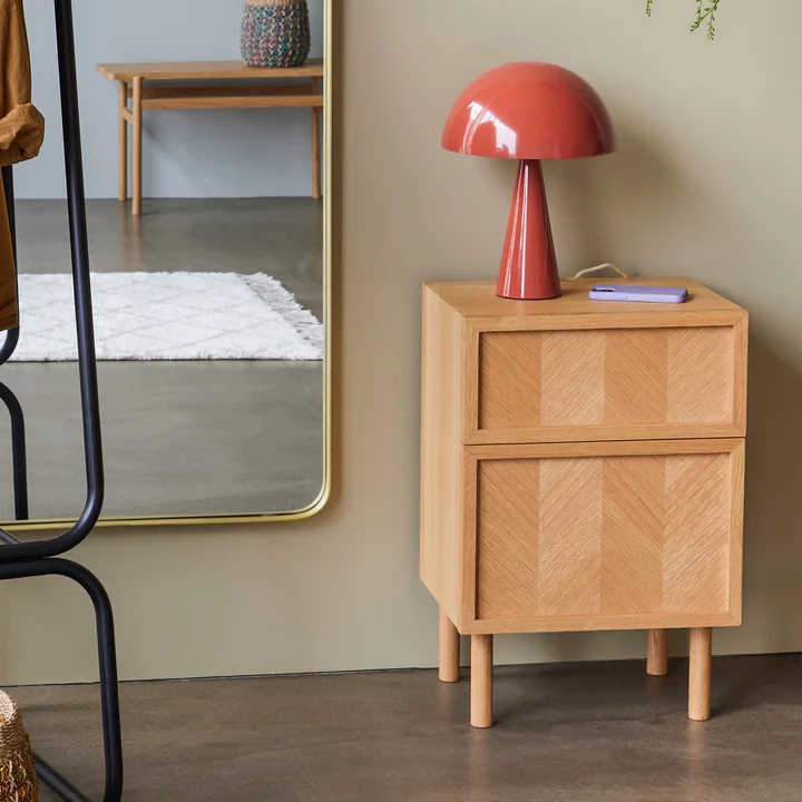 Hübsch Interior - Table de nuit Herringbone, H 60 cm, chêne