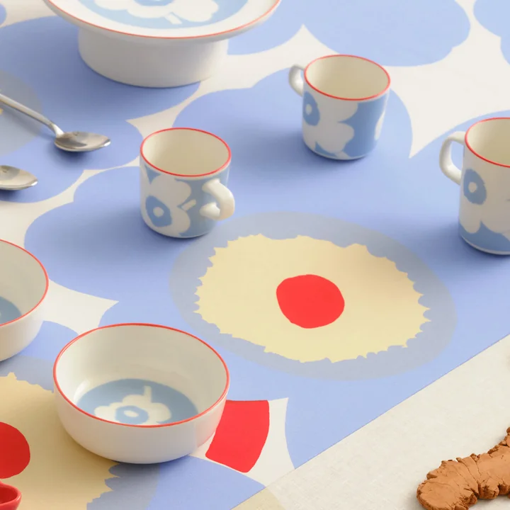 Marimekko - Oiva Juhla Unikko Gobelet avec anse et tasses à café, white / lt.blue / orange red