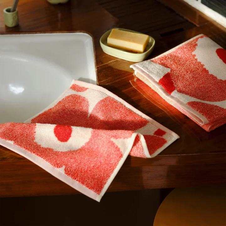 Marimekko - Unikko Mini -Serviette, 30 x 30 cm, blanc cassé / orange red