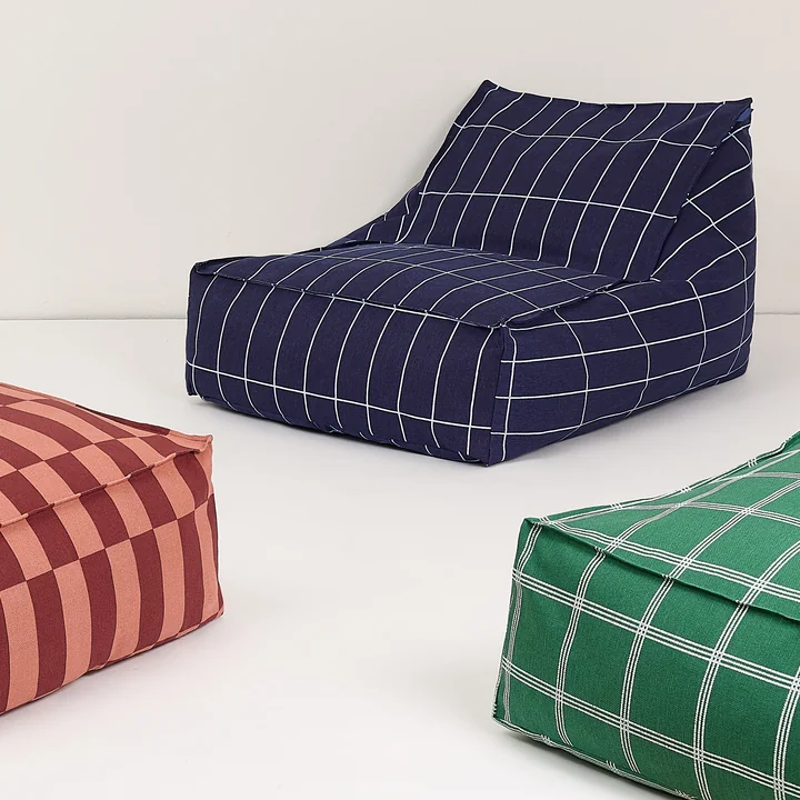 Nobodinoz - Vibes Long Pouf (pour adultes), navy blue grid