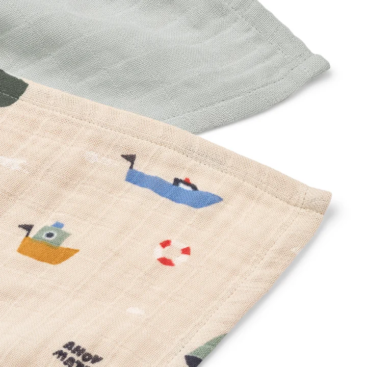 LIEWOOD - Linge en mousseline Lewis, en coton bio, Sailing, dove blue mix (lot de 2)