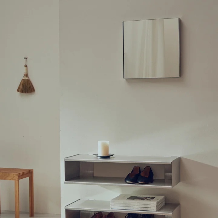 Form & Refine - Taper miroir mural, 40 x 40 cm, acier inoxydable brossé