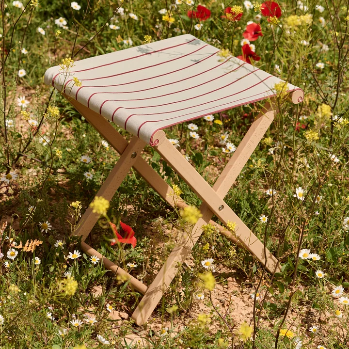 HAY - Outdoor Market Tabouret pliant, beige avec bandes rouges
