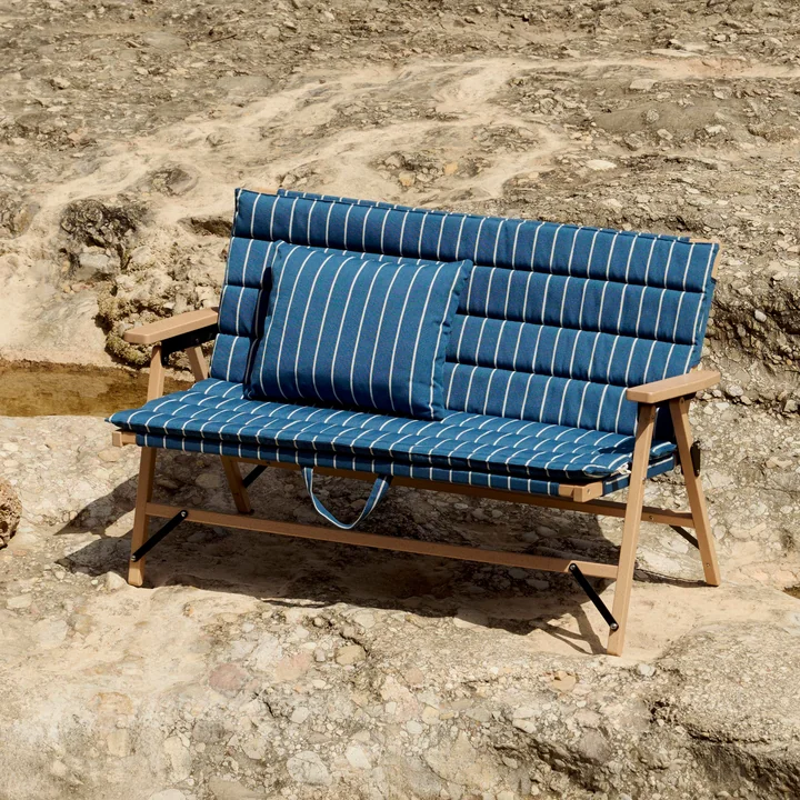 HAY - Outdoor Market Canapé pliant et coussin, bleu à rayures beiges