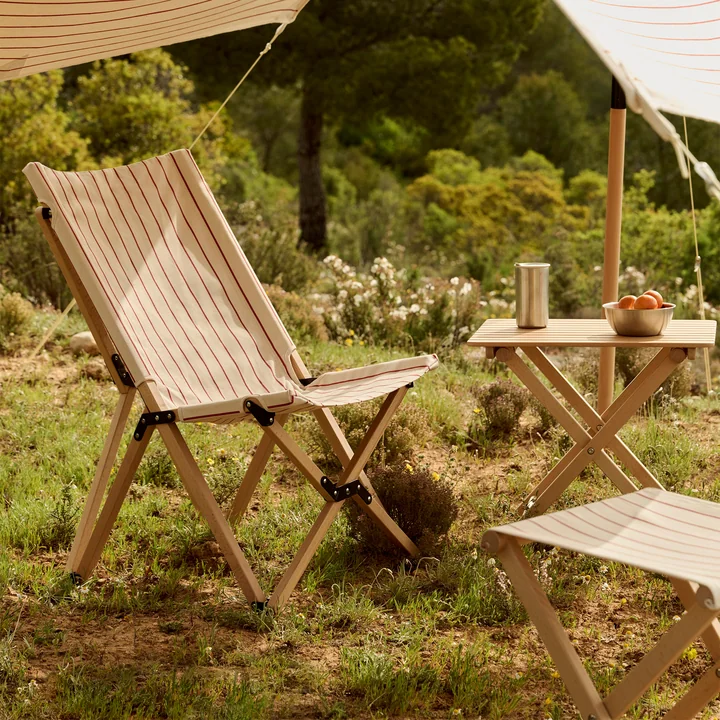 HAY - Outdoor Market Chaise pliante, beige avec bandes rouges
