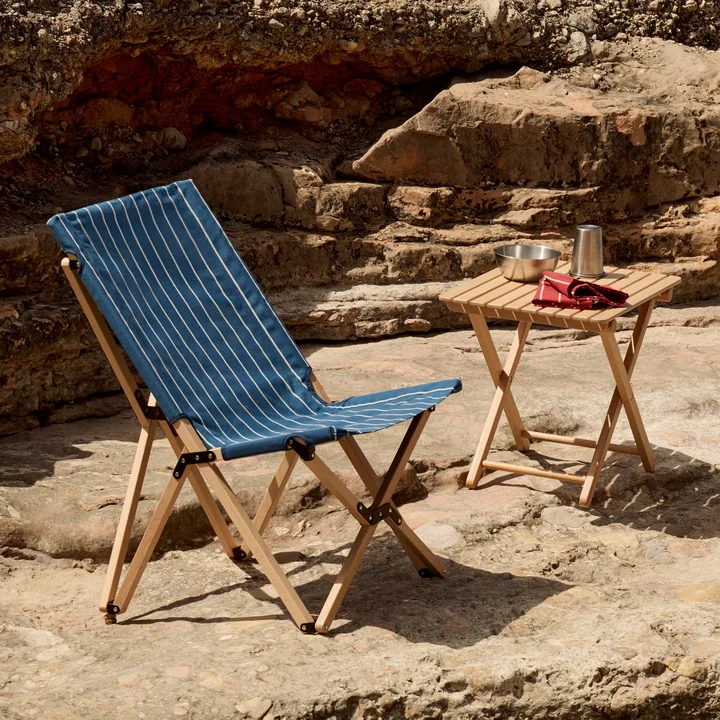 HAY - Outdoor Market Chaise pliante, bleu à rayures beiges