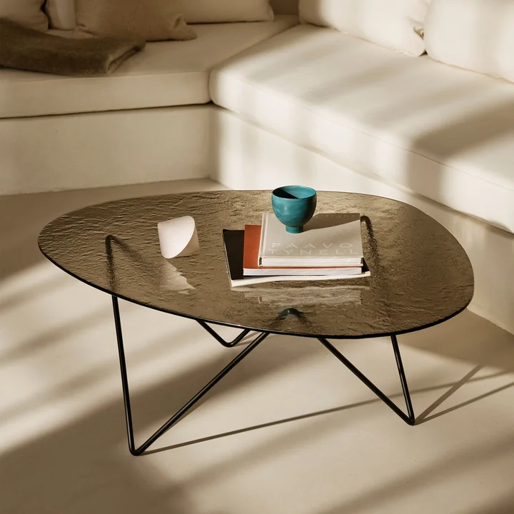 Gubi - Pedrera Table basse, laiton semi mat / verre structuré bronze