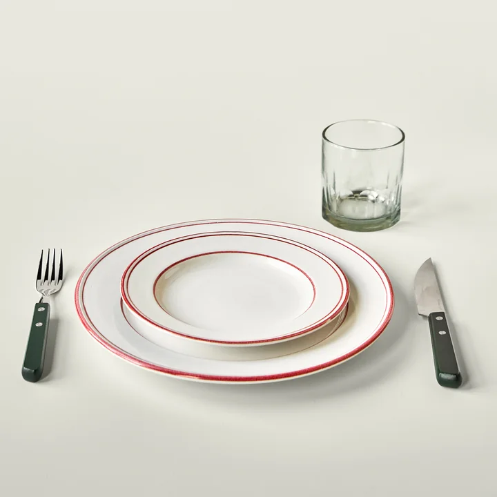 Nicolas Vahé - Assiette Bistro, rouge / blanc et Steak Couteau à steak & Set de fourchettes, vert