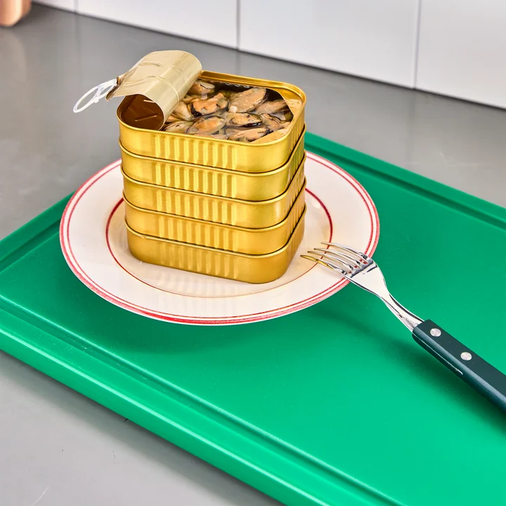 Nicolas Vahé - Cop Planche à découper, 50 x 30 cm, vert et assiette Bistro Ø 21 cm, rouge / blanc