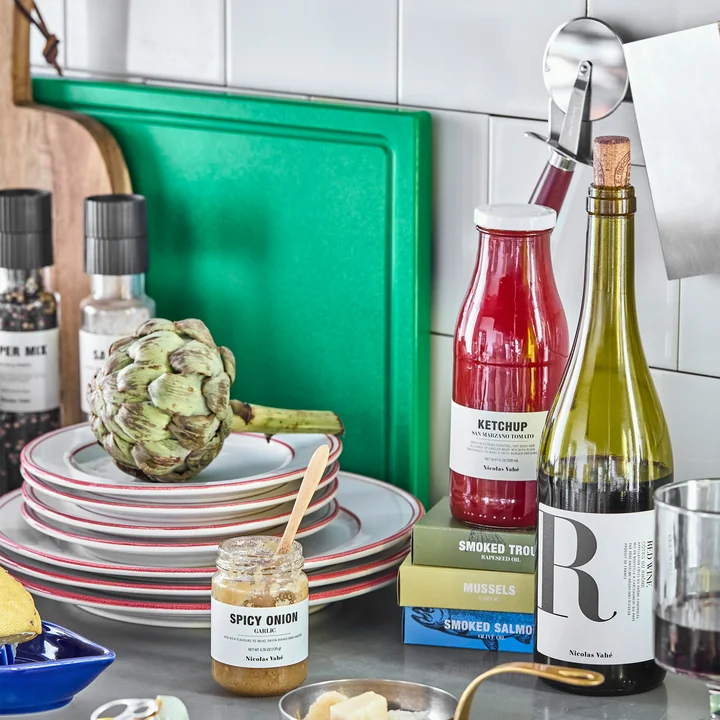 Nicolas Vahé - Cop Planche à découper, 50 x 30 cm, vert et assiette Bistro, rouge / blanc