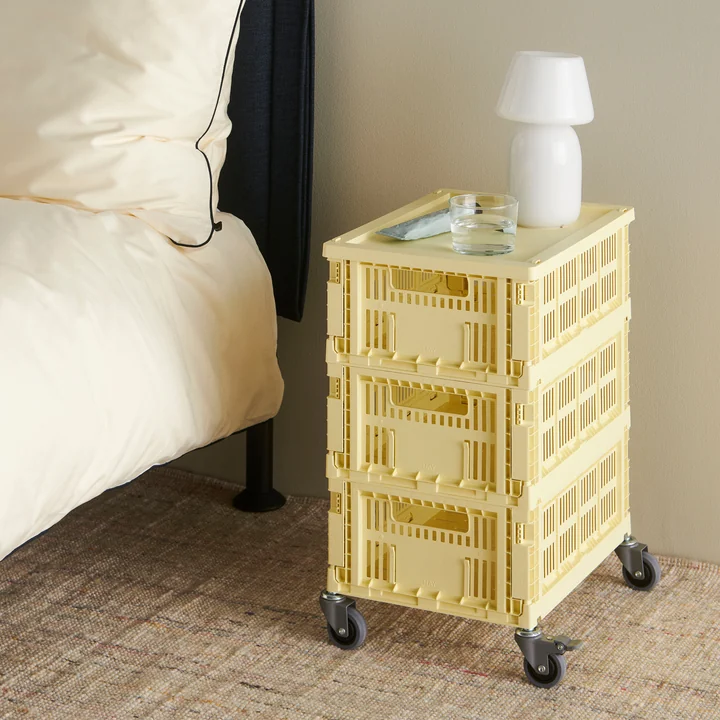 HAY - Table d'appoint sur roulettes, medium, jaune clair, recycled