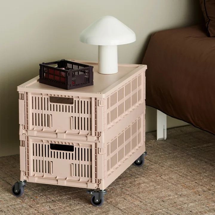 HAY - Table d'appoint sur roulettes, large, powder, recycled