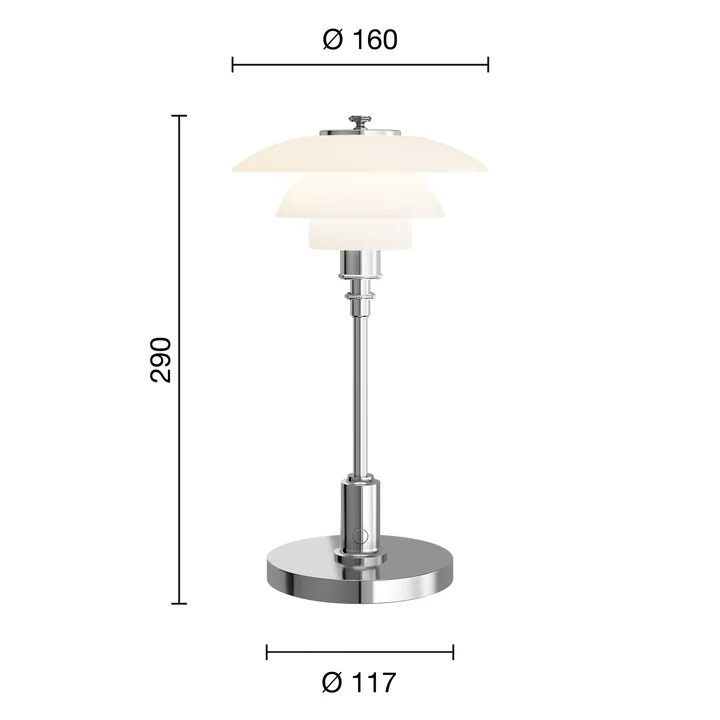 Louis Poulsen - PH 1/1 Lampe de bureau portable à LED rechargeable, chromé brillant