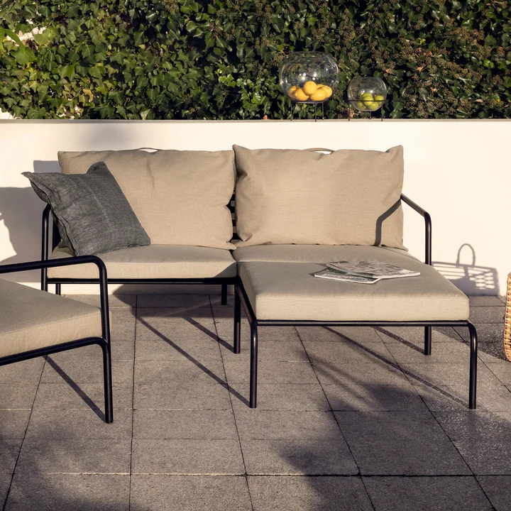 HOUE - AVON Canapé 2 places et ottoman, noir / cendre