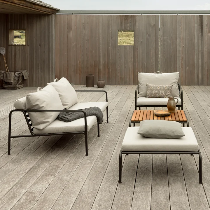 HOUE - AVON Canapé et ottiman, noir / charcoal, AVON table, frêne thermique / noir