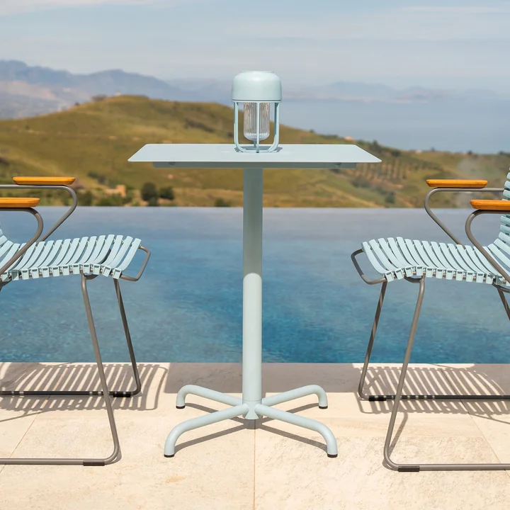 HOUE - Pico Table de jardin, 60 x 60 cm, piétement 4 étoiles, bleu glacier