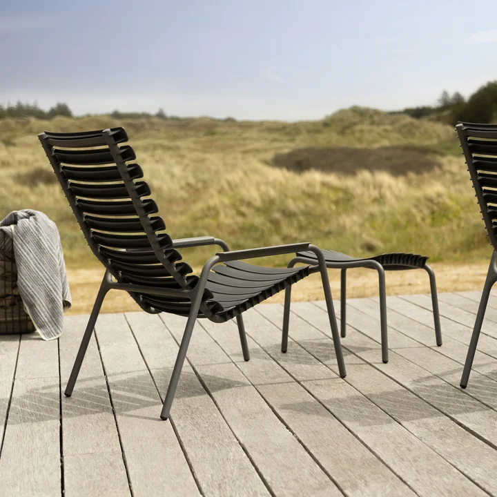 HOUE - ReCLIPS Outdoor Fauteuil lounge et repose-pieds, noir
