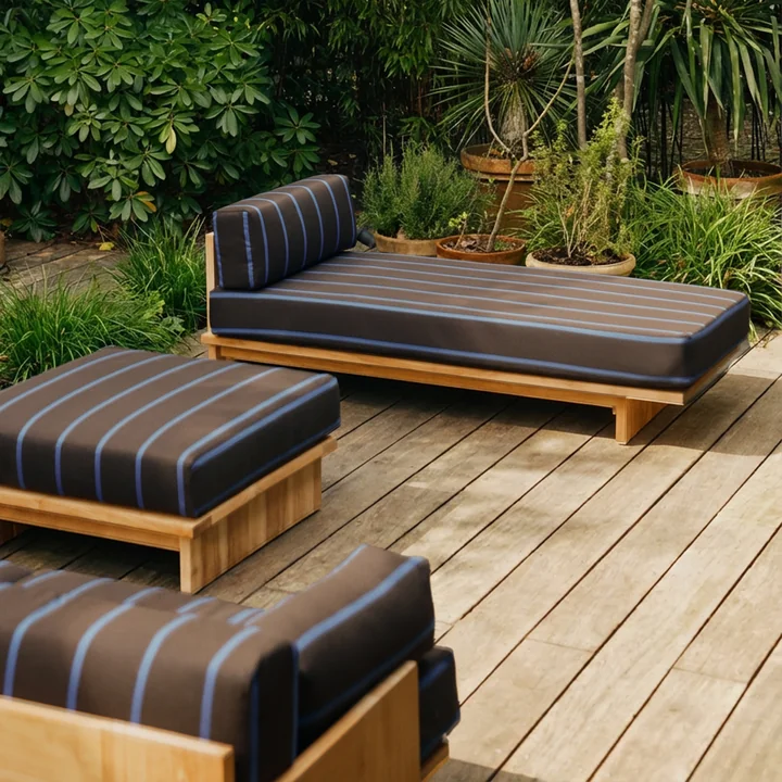 HKliving - Teak Outdoor Daybed et tabouret, burnt sky