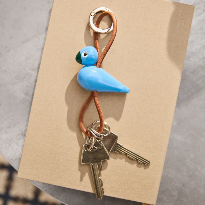 Kay Bojesen - Porte-clés oiseau, métal, cuir naturel bleu