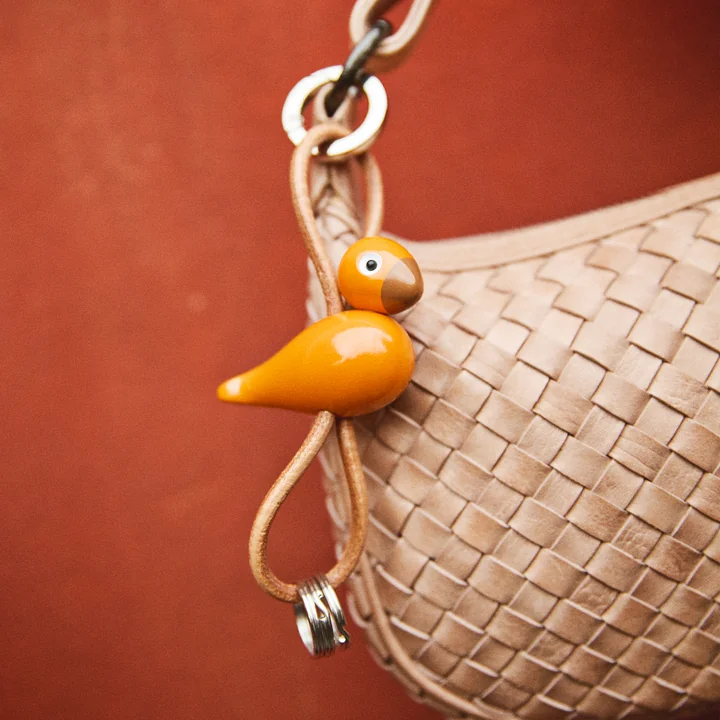 Kay Bojesen - Porte-clés oiseau, métal, cuir naturel orange