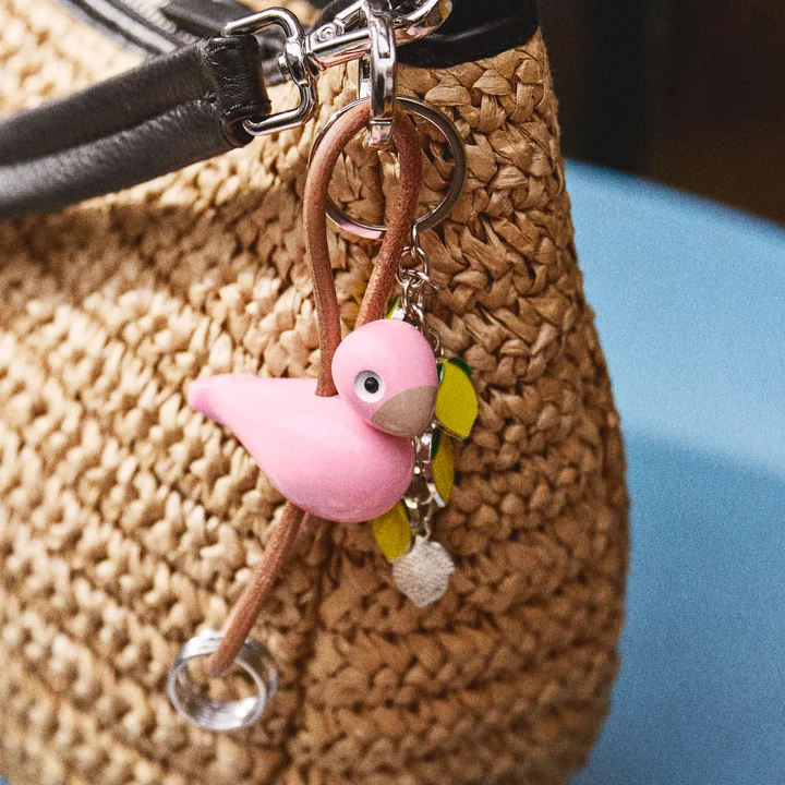 Kay Bojesen - Porte-clés oiseau, métal, cuir naturel rose