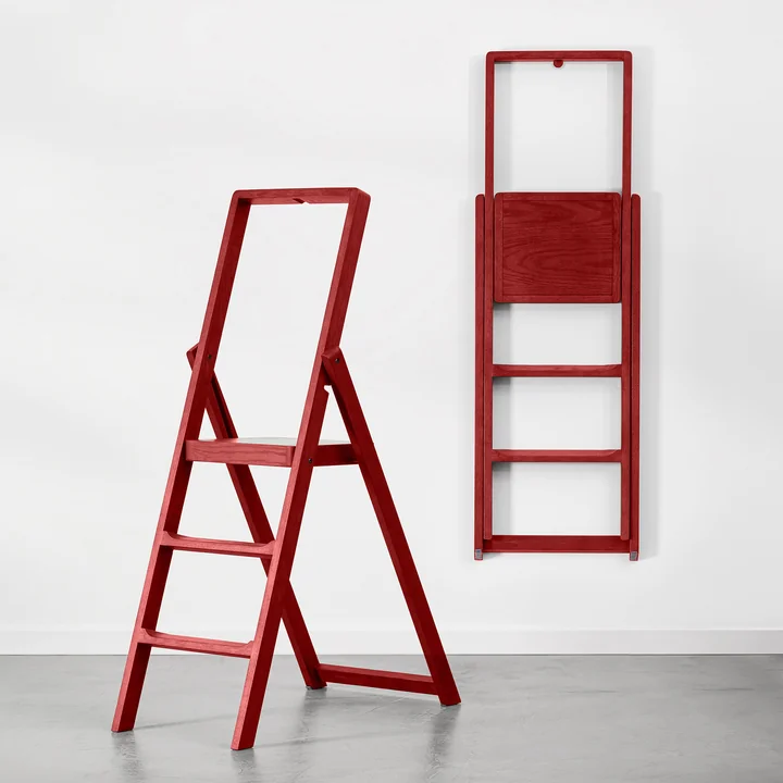 Design House Stockholm - Step Echelle pliante, chêne teinté, rouge