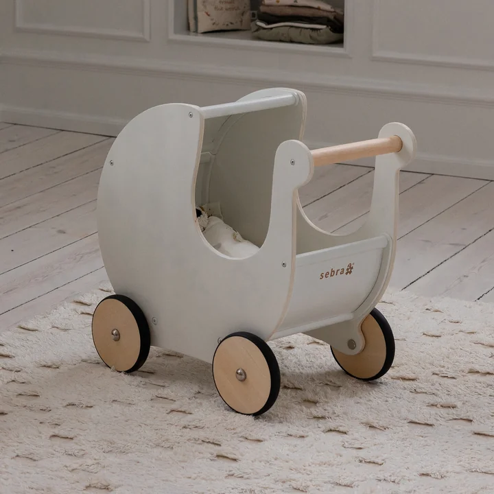 Sebra - Poussette pour poupées en bois, classic white