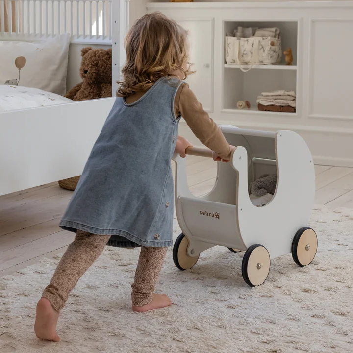 Sebra - Poussette pour poupées en bois, classic white