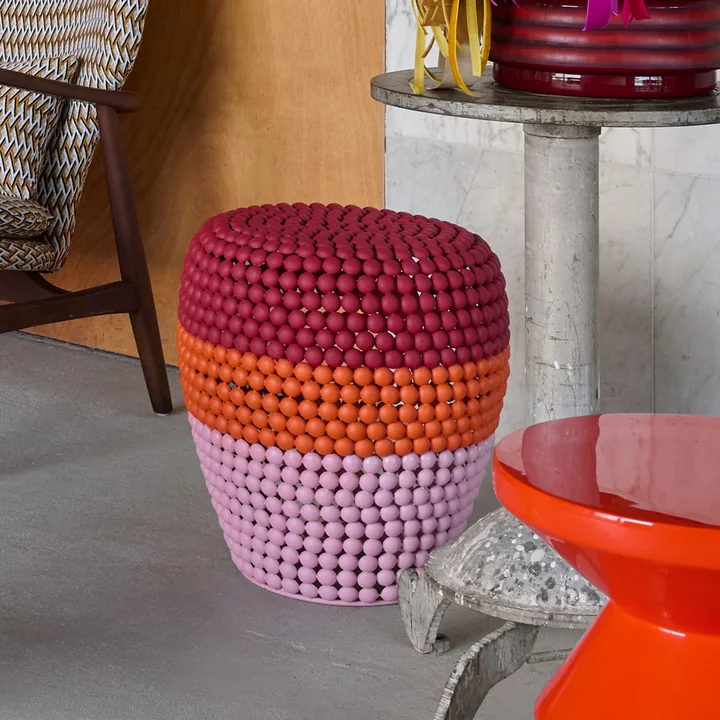POLSPOTTEN - Dot Tabouret, rayé, rouge corail