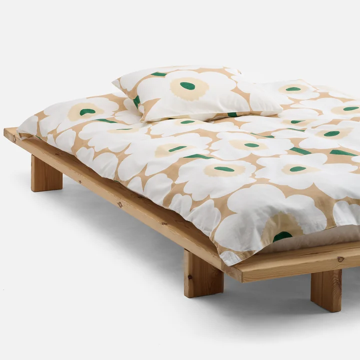 Marimekko - Unikko Housse de couette, 150 x 210 cm, sable / blanc cassé / foin / émeraude