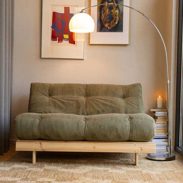 Karup - Roots Canapé-lit, 140 x 200 cm, pin naturel / vert kaki (553)