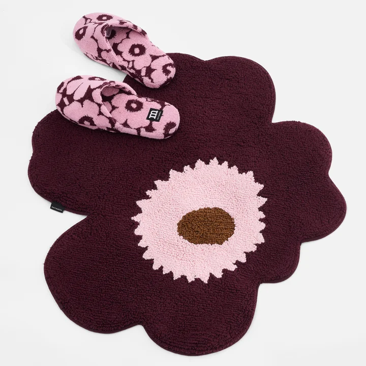 Marimekko - Tapis de bain Unikko, 73 x 74 cm, prune / rose / caramel