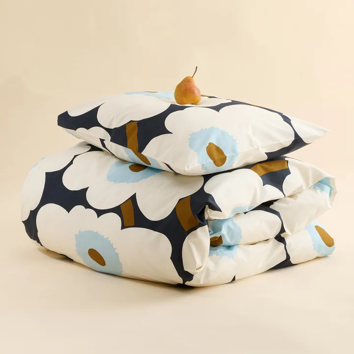 Marimekko - Pieni Unikko Housse de coussin, 50 x 50 cm, myrtille, blanc, bleu froid