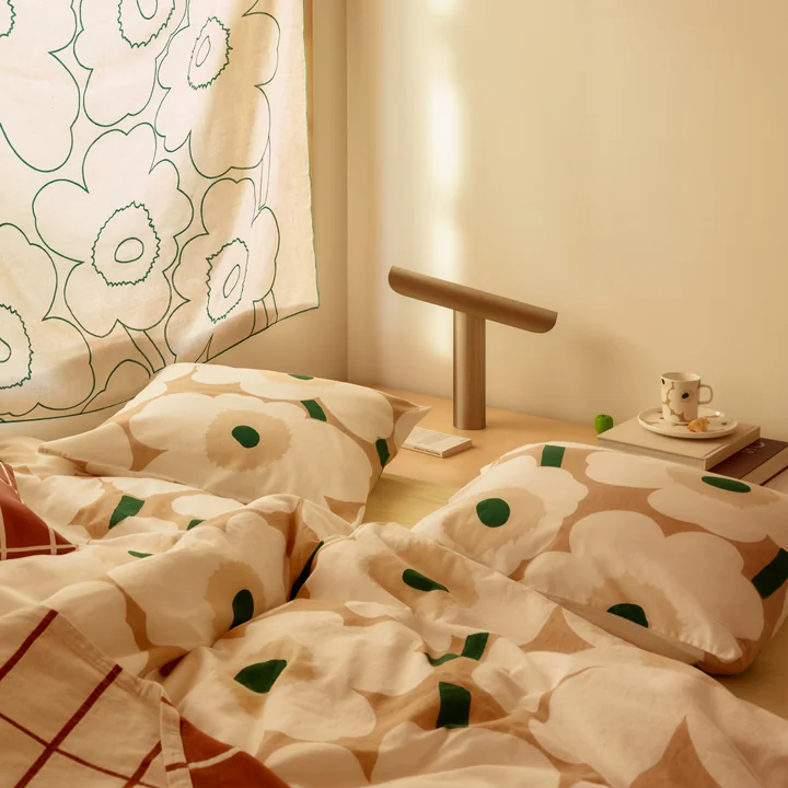Marimekko - Pieni Unikko Housse de coussin, 50 x 50 cm, sable, blanc, foin, émeraude