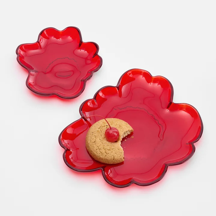 Marimekko - Assiette en verre Unikko, 13 cm, rouge