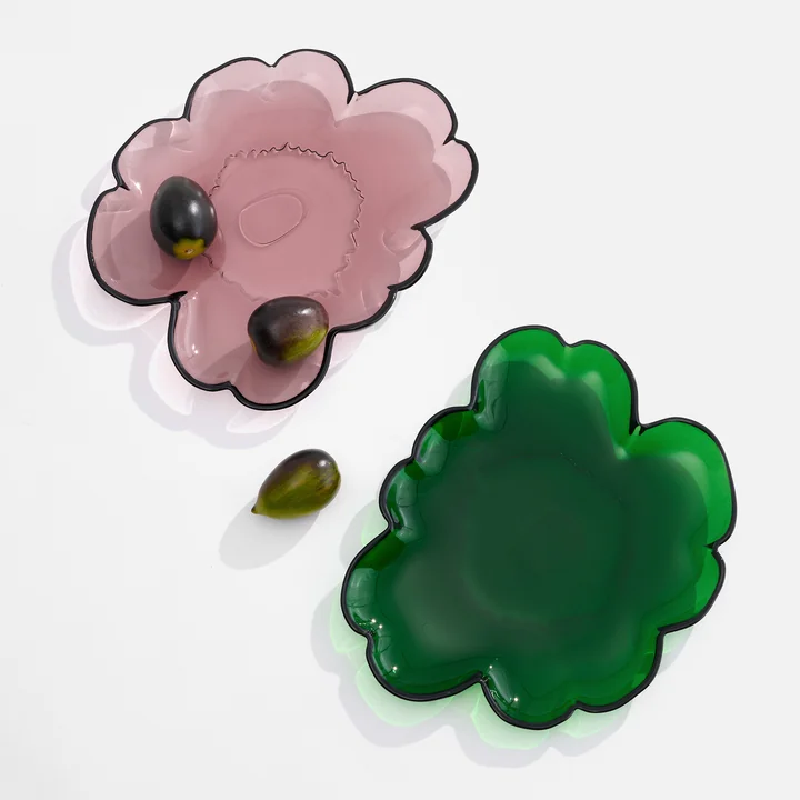 Marimekko - Assiette en verre Unikko, 20 cm, « heather » et vert