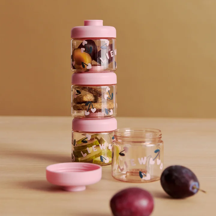 LIEWOOD - Boîte à goûters Dominique, Cherry heart / rosey (lot de 4)