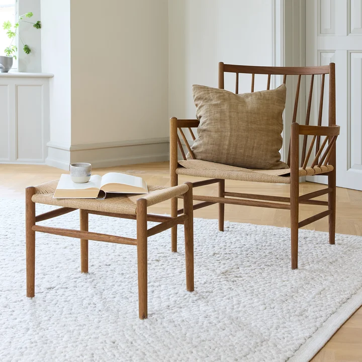 FDB Møbler - Fauteuil J82 Lounge, chêne fumé / osier naturel