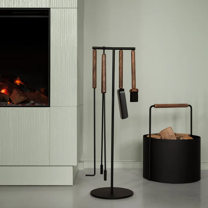 Blomus - Ensemble d'ustensiles de cheminée « Ashi », 3 pièces, chêne / marron