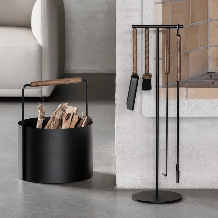 Blomus - Ensemble d'ustensiles de cheminée « Ashi », 3 pièces, chêne / marron
