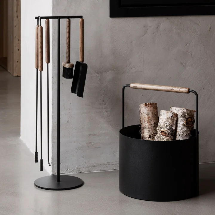 Blomus - Ensemble d'ustensiles de cheminée « Ashi », 3 pièces, chêne / marron