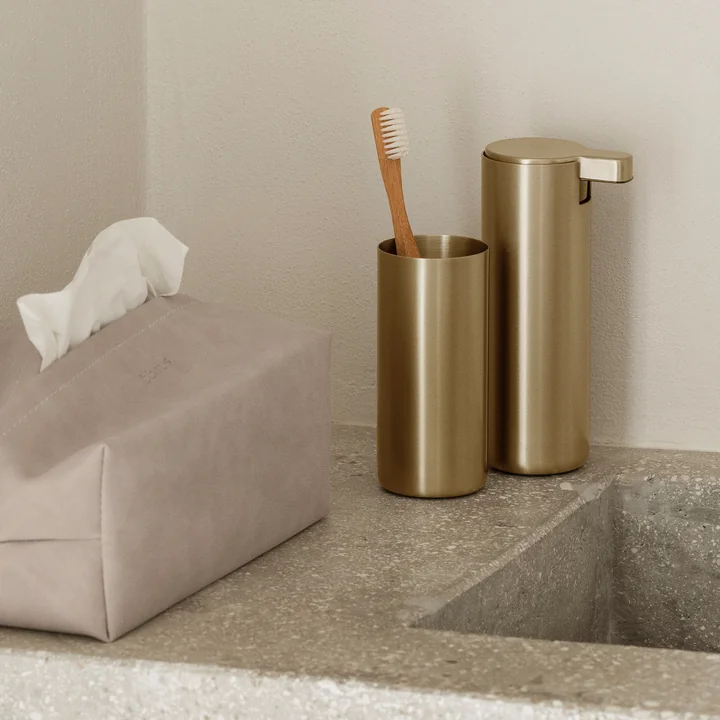 Blomus - Distributeur de savon et verre à brosse à dents « Modo », en laiton