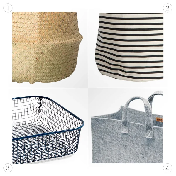 Paniers de rangement en tissu, en feutre, en algues ou en métal