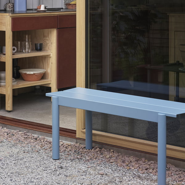 Linear Steel Bank Outdoor, 110 cm, bleu clair de Muuto
